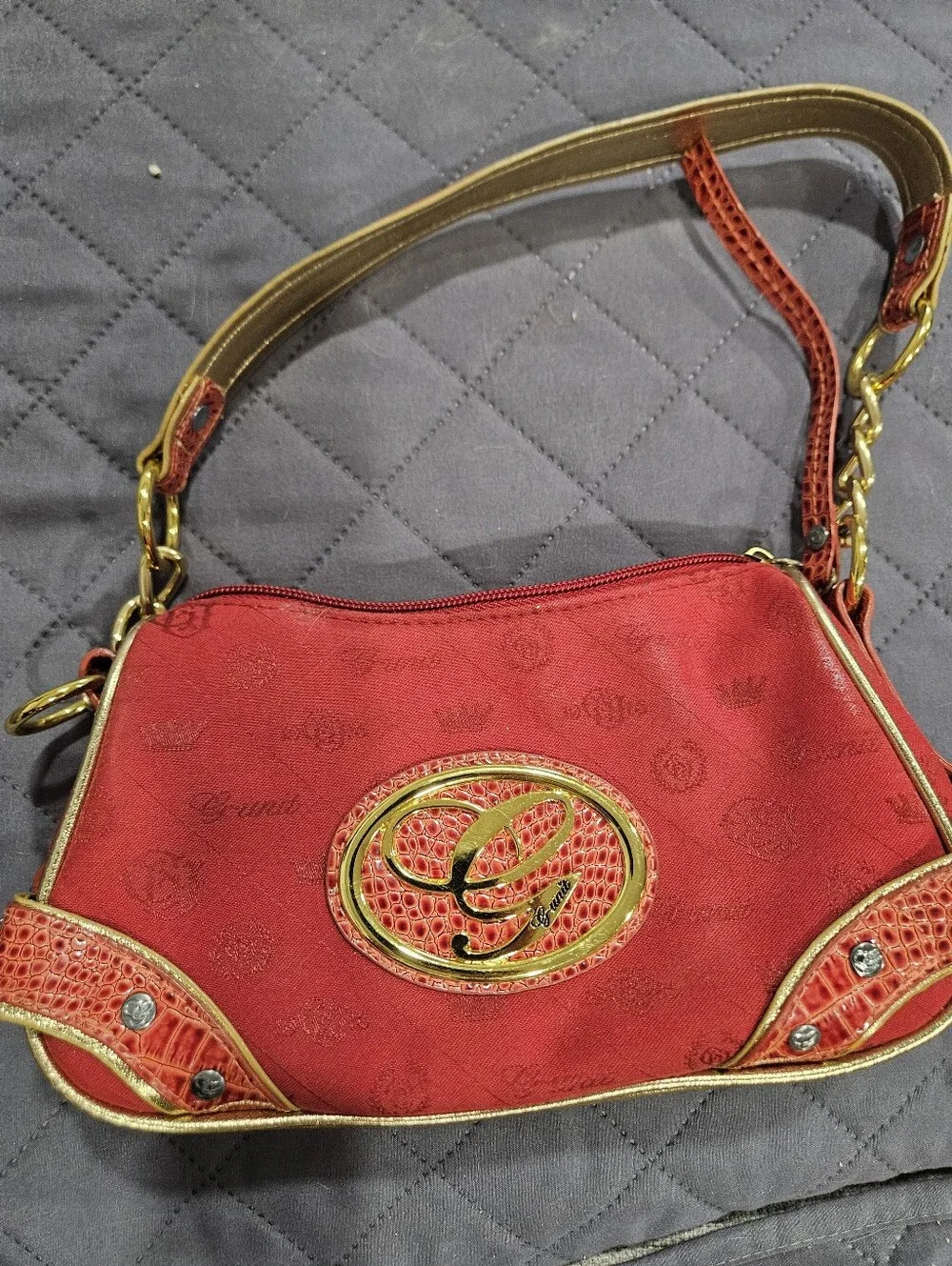 Red Women's Shoulder Bag with Gold Accent